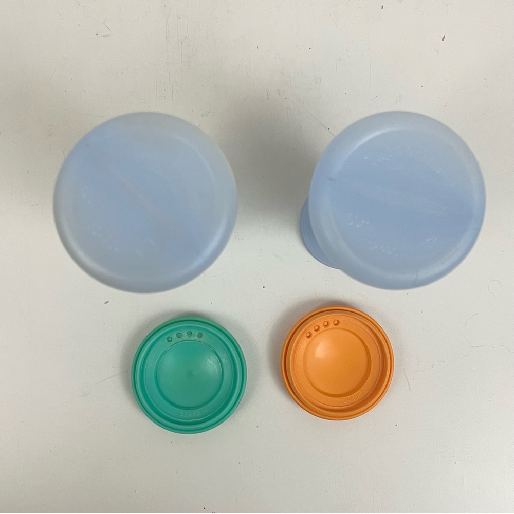Vintage Tupperware Impressions Salt and Pepper Shakers Green Orange Blue Set - Picture 13 of 16